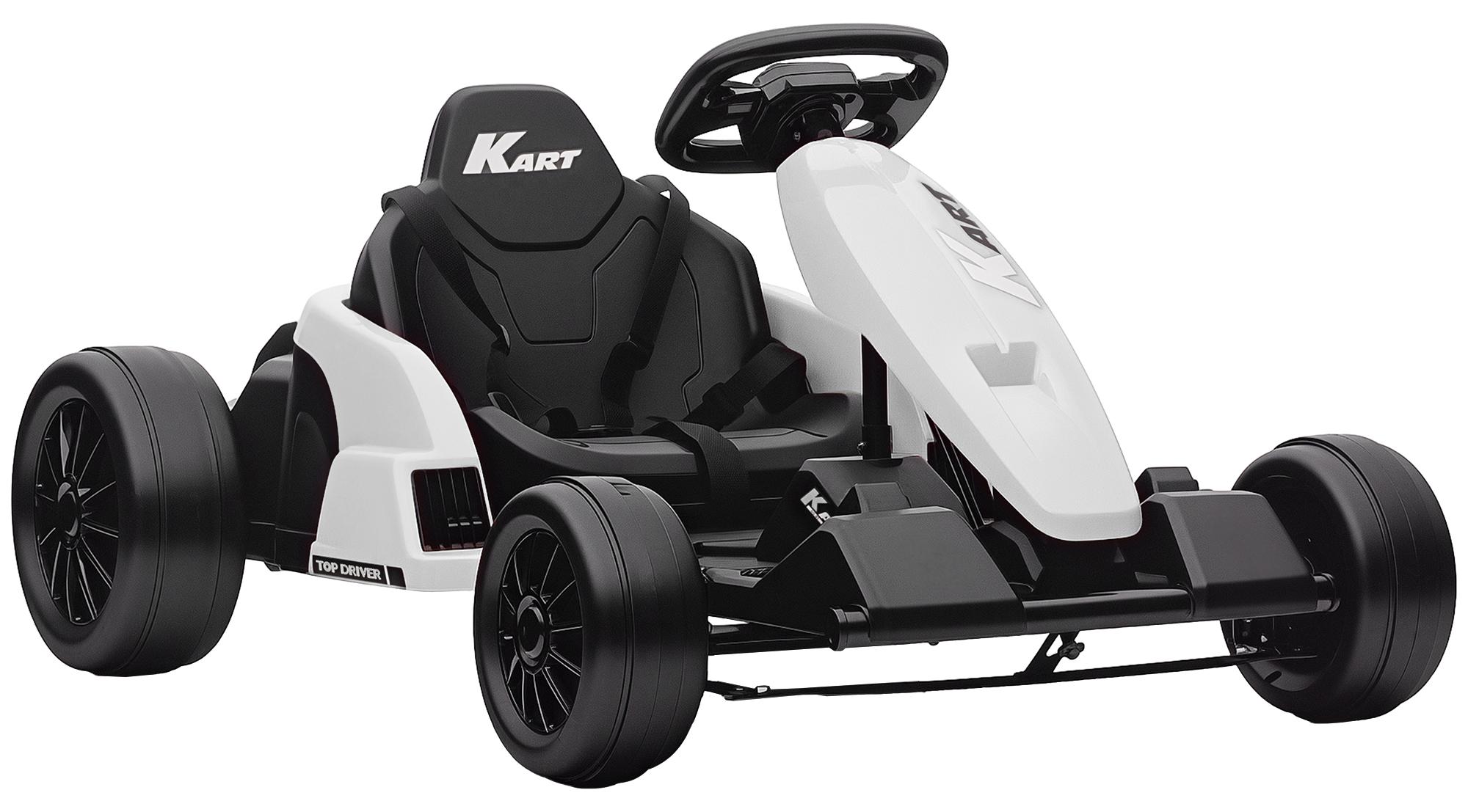 24V Elektro Go-Kart für Kinder, Drift-Kart mit 2 Motoren und Drift-Funktion, bis 18 km/h, verstellbarer Sitz, Weiß