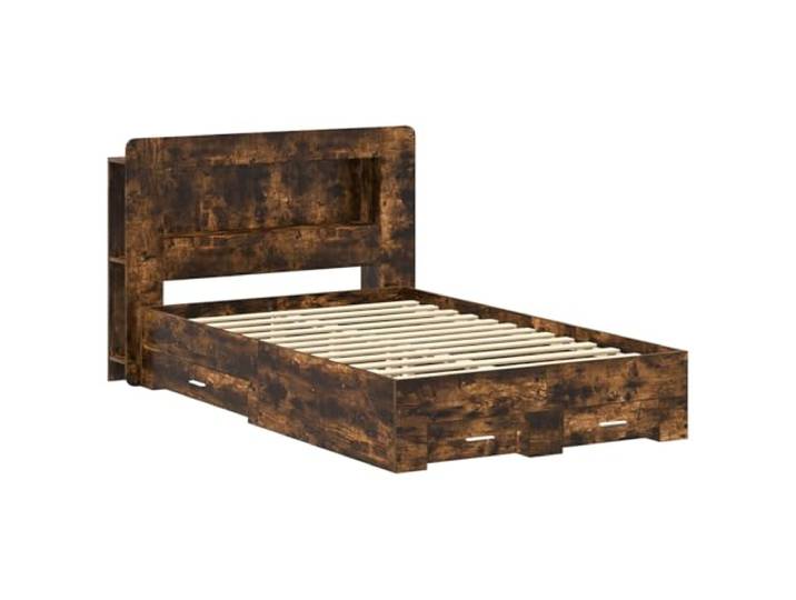 PUGYNBK Bettgestell mit Schubladen aus rauchiger Eiche Langlebiges Holz, modernes Design, integrierte Regale, einfache Montage, einfache Reinigung