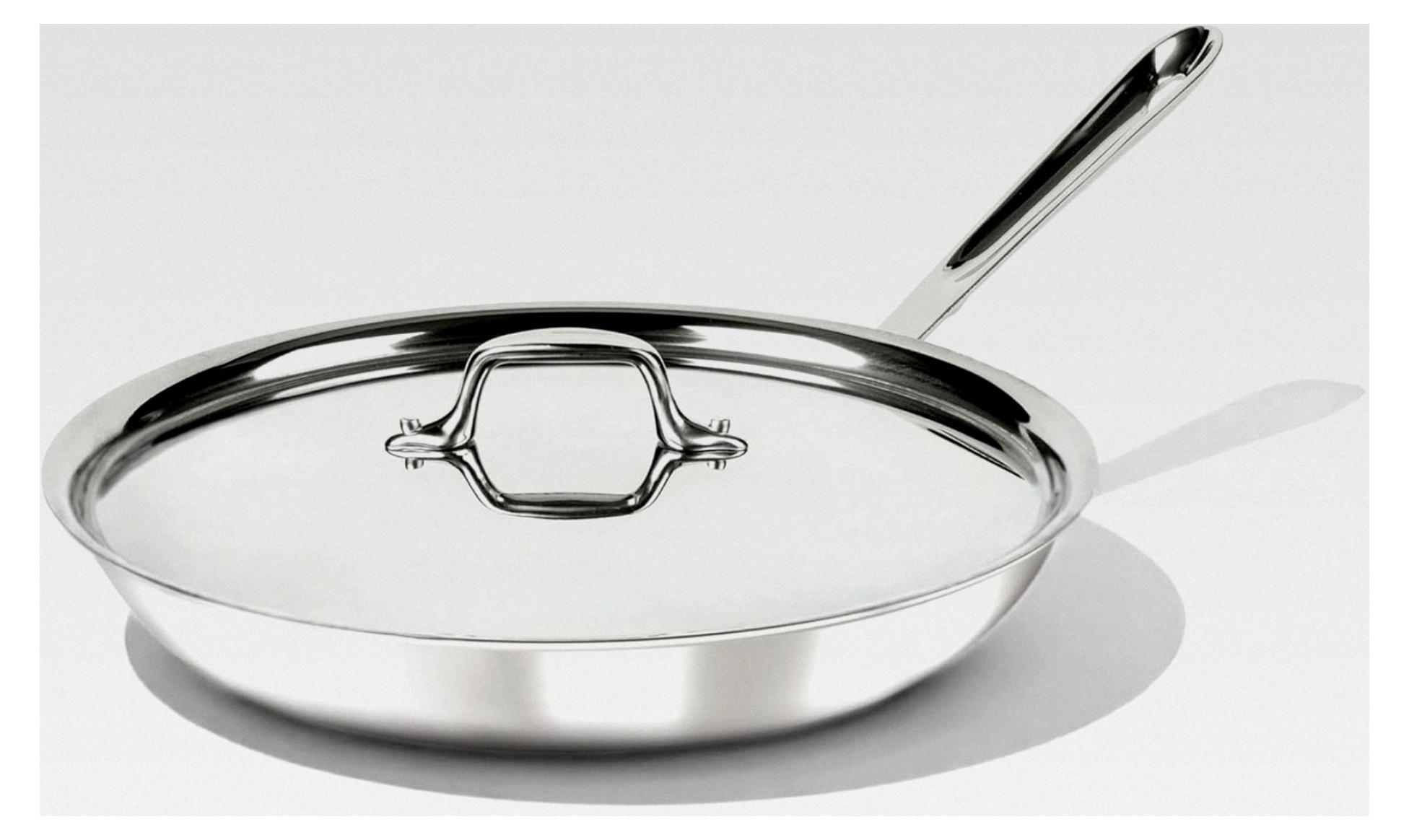 D3 Edelstahl-Kochgeschirr, 30,5 cm Bratpfanne mit Deckel, dreilagiger Edelstahl, silberfarben