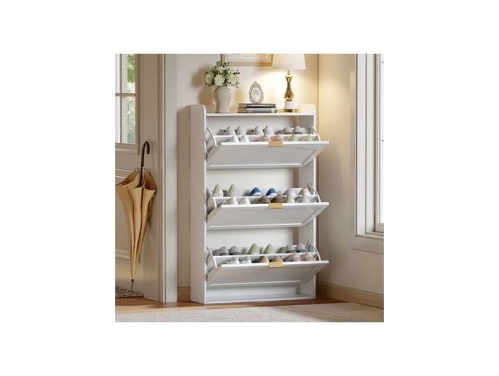 Meuble à chaussures - WESTYLE - Design - 3 abattants - Blanc - 76x23x118 cm