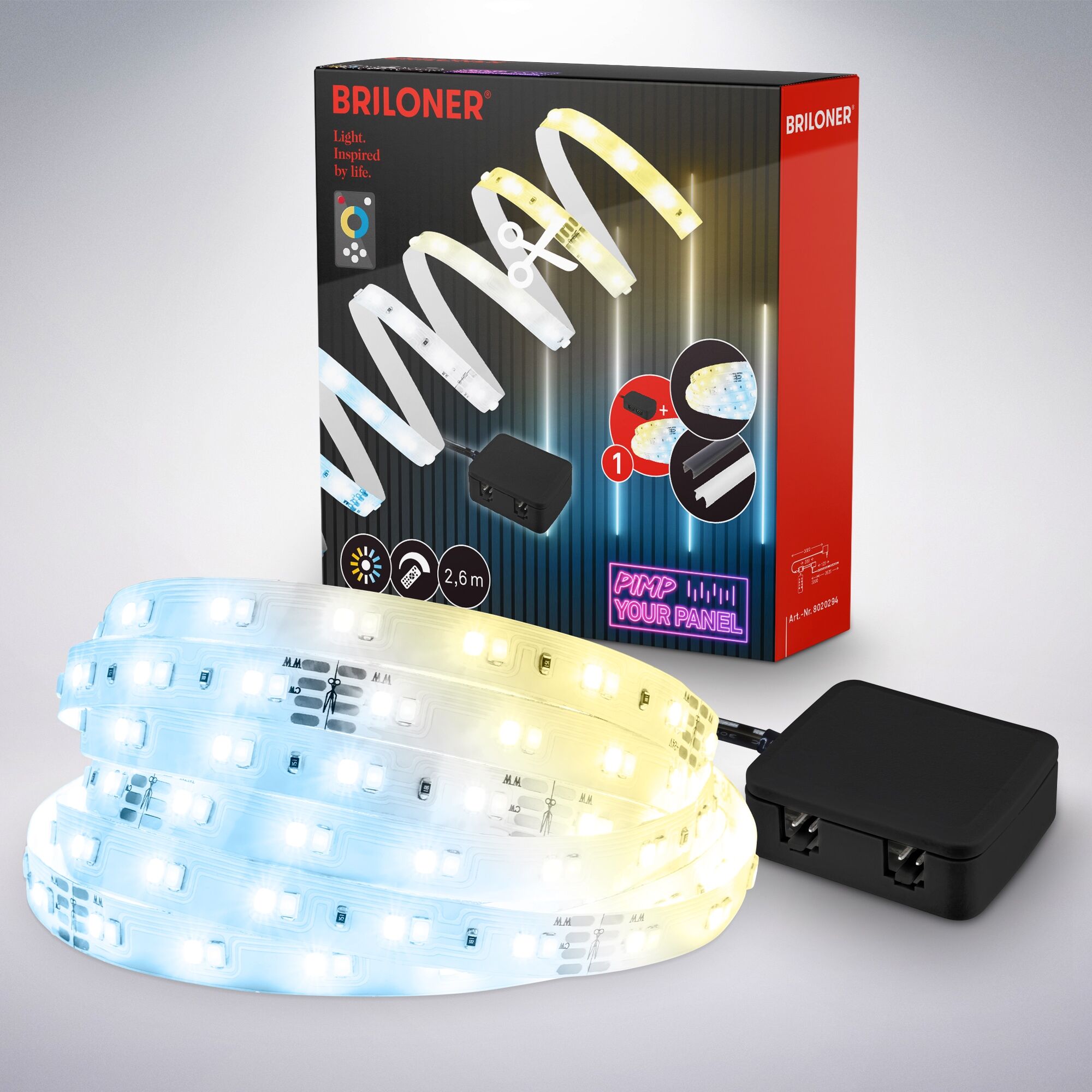 BRILONER LEUCHTEN LED-Streifen "Pimp your Panel LED Stripe", bunt (weiß, neutral), Gesamtlänge 2,6m, Lichterketten, LED-Streifen