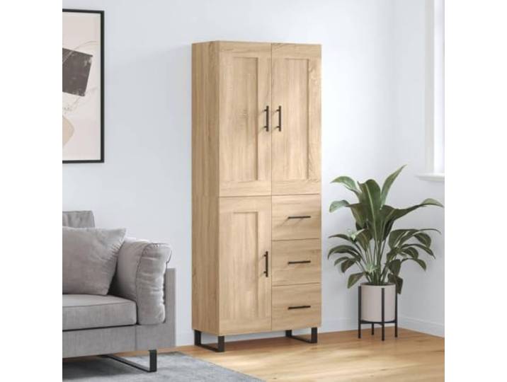 Jkghdrt Highboard Sonoma-Eiche 69,5x34x180 cm Holzwerkstoff mit Türen Viel Stauraum, Metallfüße, praktische Türen, langlebiger Holzwerkstoff