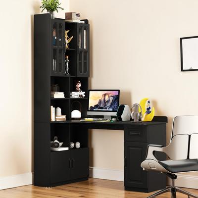 Fundinbaths L-Shaped Corner Computer Desk with Drawers, Hutch and Bookshelf, Modern Home Office Desk