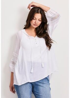 Plus Size Women's Pintuck Lace Peasant Top by Avenue in Ivory (Size 16)
