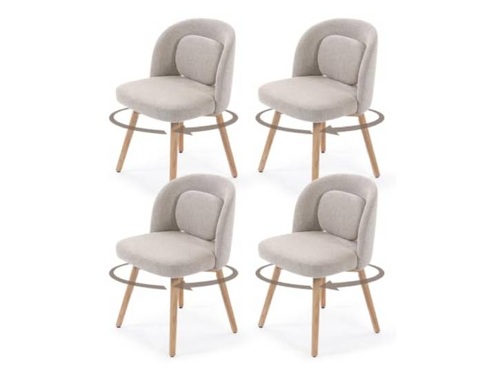 Villeston Esszimmerstühle 4er Set 360° Drehbar Inklusive Kissen, Beige Chenille, Massivholzbeine, Ergonomische Rückenlehne