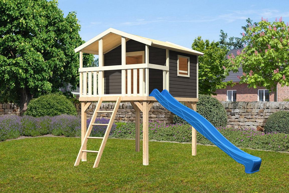 KARIBUHOLZT Akubi Benjamin terragrau inkl. Rutsche blau 10004245