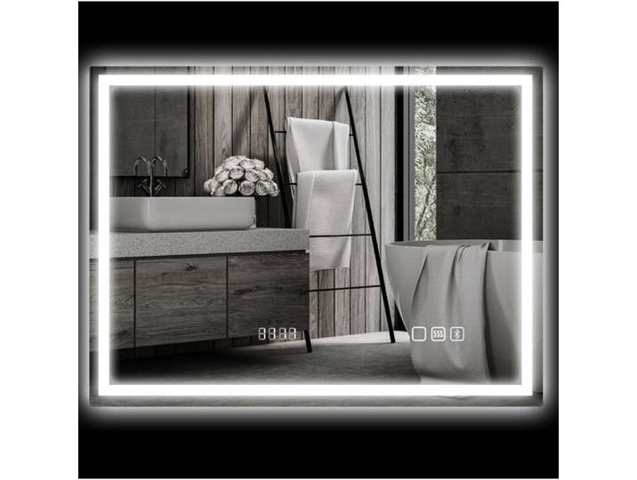 Miroir LED salle de bain 80x60 cm argent – Bluetooth anti-buée horloge