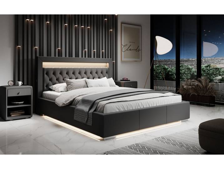 Designer Polsterbett Infinity inkl. RGB, USB und Stauraum - 160x200 - Grau - Luxusbetten24