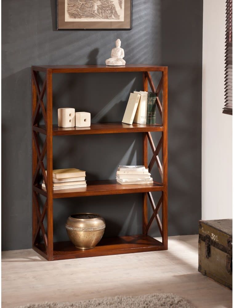 MACABANE Etagère croisillons 3 niveaux en mindi Marron 80x120x35cm