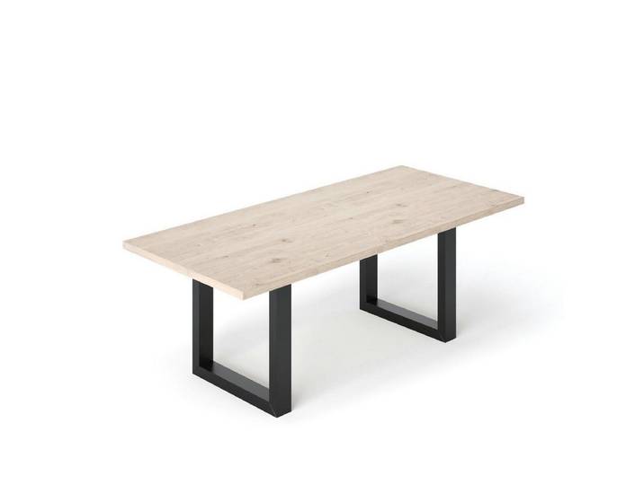 Rellgo Esstisch aus Wildeiche – U-Gestell Stahl – Moderner Holztisch, Hergestellt in Deutschland, Gerade Kante, Geölte Oberfläche