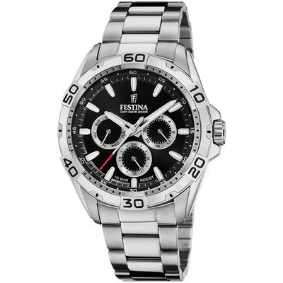 Multifunktionsuhr FESTINA, silber (silberfarben, schwarz, silberfarben, schwarz, silberfarben), Armbanduhren, Herren, silberfarben, Armbanduhr, Quarzuhr, Herrenuhr, Edelstahlarmband,bis 10bar wasserd.