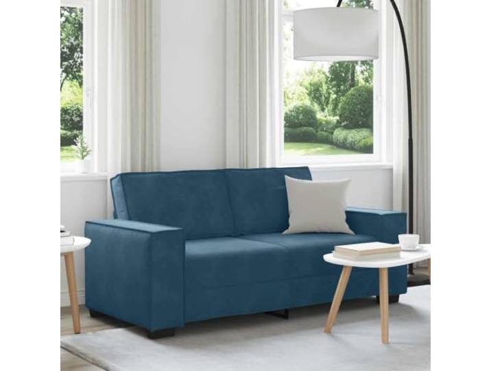 HEFZGDB 2-Sitzer Sofa Blau 140 cm Samt Stoffbezug mit Holz Metall Gestell und Polsterung für Wohnzimmer Büro Gästezimmer, Bequemes Sitzmöbel mit Breiten Armlehnen und Robuster