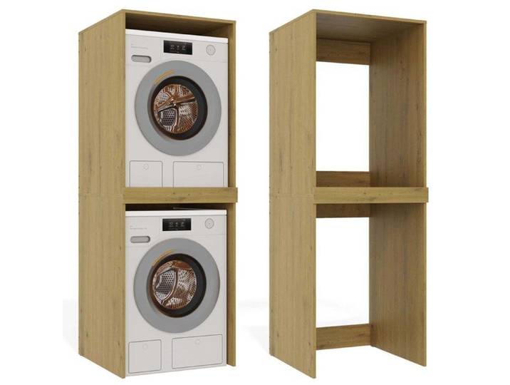 POLA TWIN - Armoire de salle de bain pour lave-linge et sèche-linge avec colonne étagère - Chêne