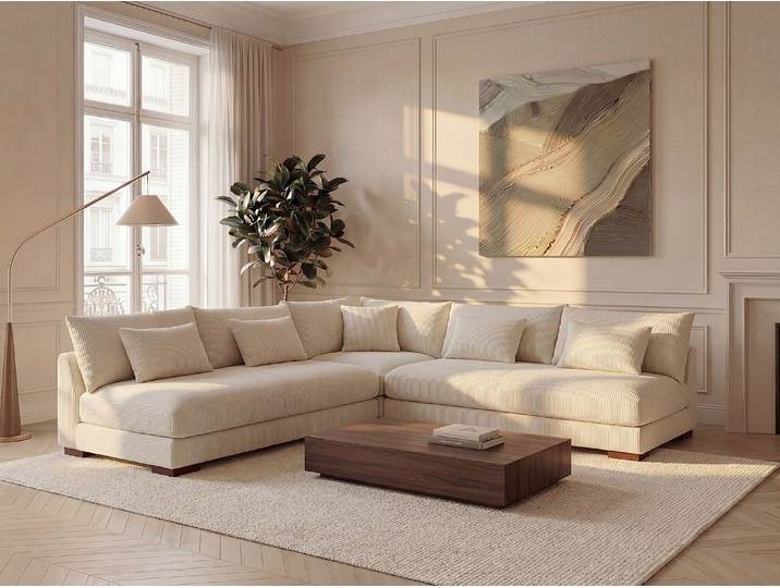 Ecksofa - Ecke wechselbar - Cord - Beige - SPERONE von Pascal Morabito