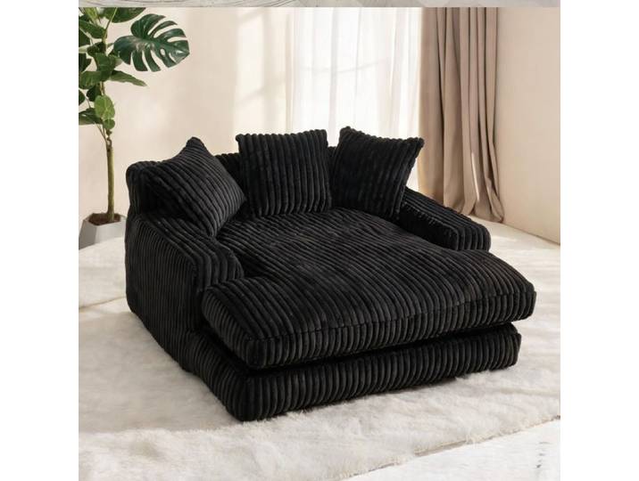Canapé convertible 1 place en velours côtelé deep black 125x155 cm style moderne