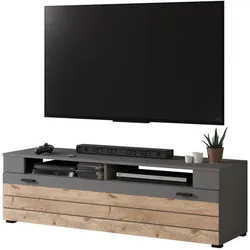 TV-LOWBOARD Eiche, grau matt 140 cm, TV Unterteil mit 4 Fächern