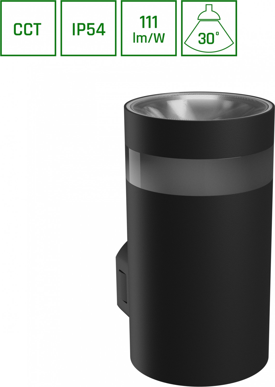 Spectrum LED buitenlamp Torre rond zwart IP54 9W 1000lm 3000K/4000K/6000K 30° lichtbundel