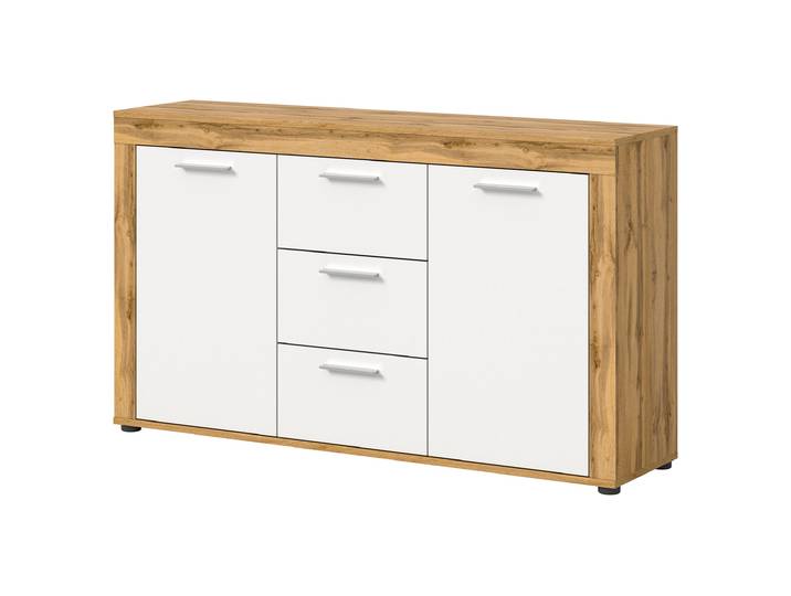 Sideboard mit 3 Schubladen weiß Wotan Eiche 125 cm - JAM