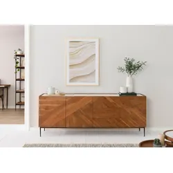 Sideboard Akazie 200x40x76 natur lackiert / Marmor weiß KARLSTAD #16