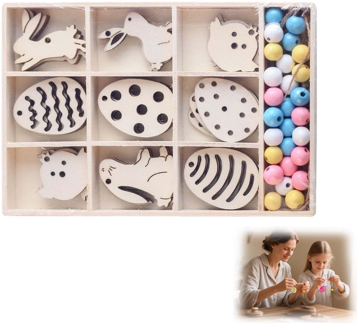 Dailygoods Paashaas Hanger Set - 36 Stuks Houten Paasdecoratie - Natuurkleurig