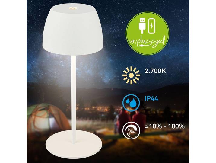 Briloner Serina Mini LED Tischlampe kabellos IP44, Dimmbar, Touch, Spritzwasserschutz, akku, weiß, Ø8 x 20 cm