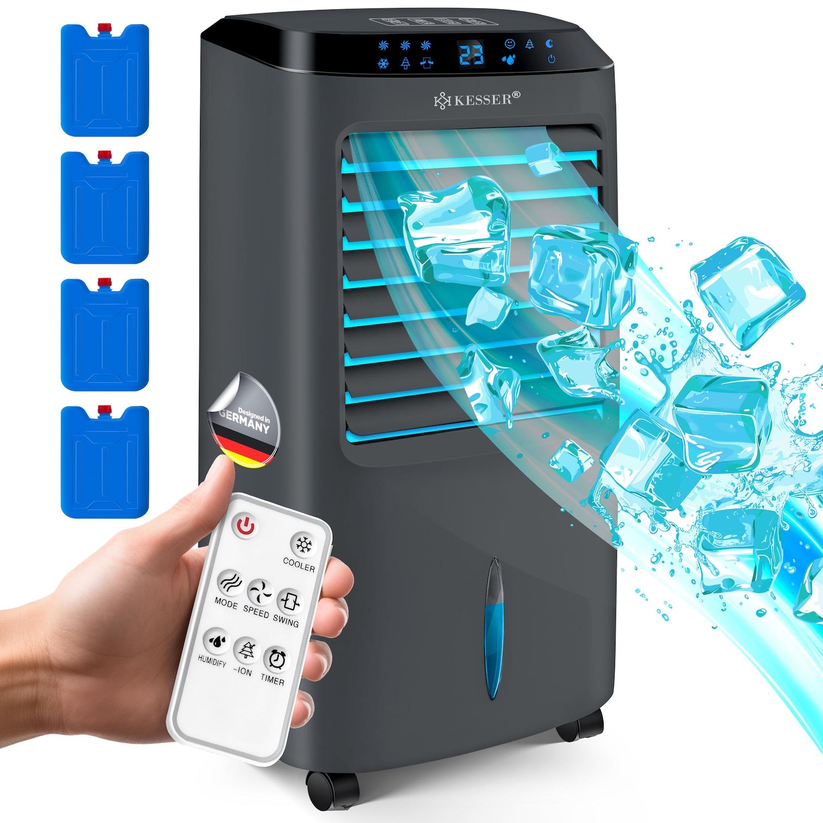 KESSER® 4in1 Mobile Klimaanlage Fernbedienung Klimagerät Ventilator Klimaanlage 10 L Tank Timer 3 Stufen Ionisator Luftbefeuchter Luftkühler