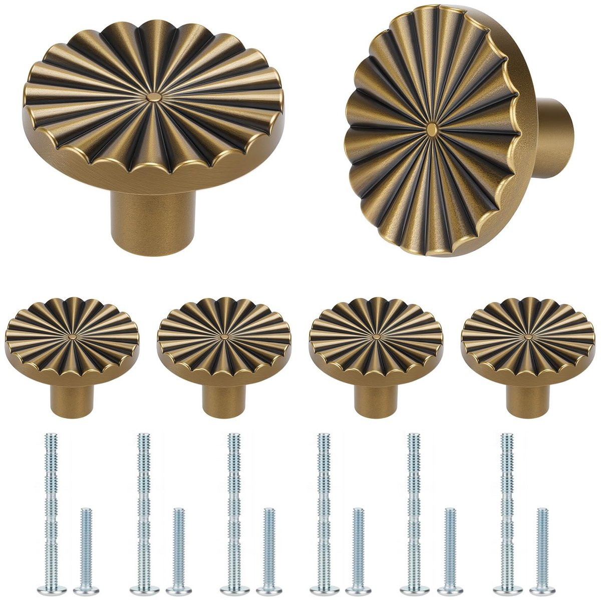 Dailygoods Kastknoppen 6 Stuks - Vintage Geborsteld Messing - Ronde Retro Meubelknoppen in Antieke Europese Stijl