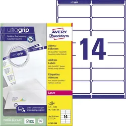 Avery Zweckform® L7163-100 L7163-100 Adress-Etiketten - 99,1 x 38,1 mm, weiß, 1.400 Etiketten/100 Blatt, permanent, für DIN lang Kuverts