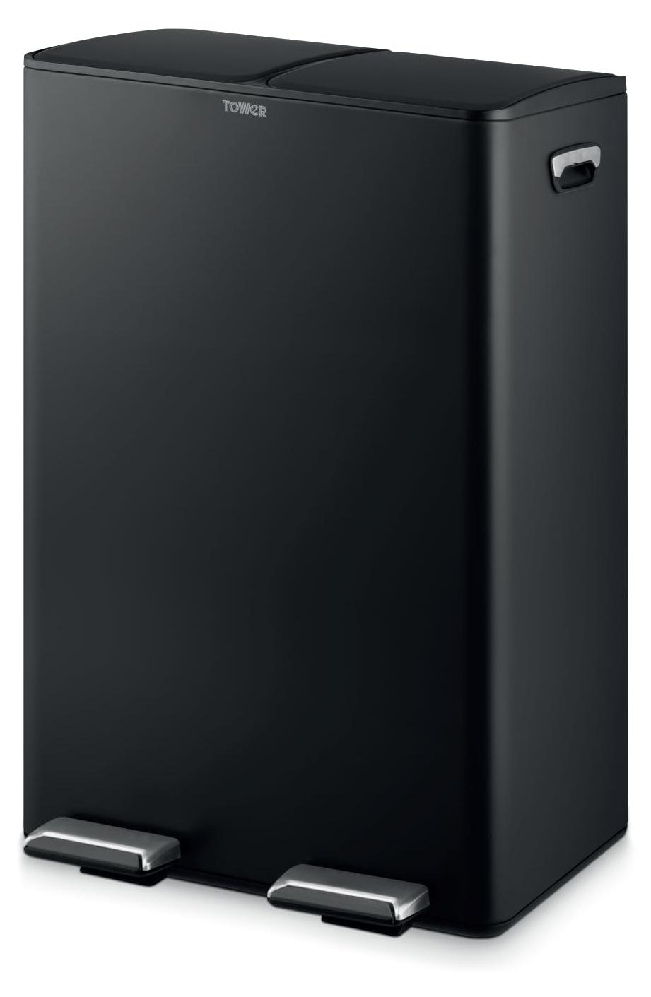 Recycling-Pedaleimer 60 l, 2×30 l Fächer, Kohlenstoffstahl, schwarz