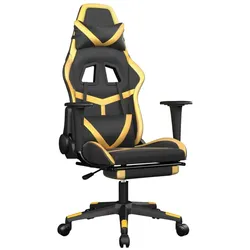 Décoshop26 - Bürostuhl Gaming-Stuhl mit Massagefunktion Lendenkissen und Fußstütze aus schwarzem und goldenem PVC DEC025853 DEC025853