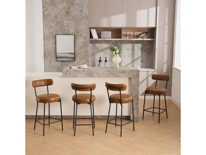 GARVEE Tabouret de Bar - Lot de 4 - Chaises de Bar - avec Dossier - Siège de Cuisine - Siège Rembourré - Hauteur 66cm - marron