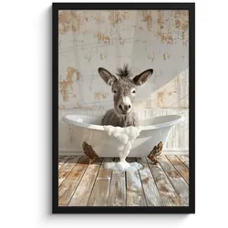 POSTER MIT RAHMEN Esel - Tiere - Badewanne - Schaumstoff Bilder mit Rahmen 40x60 cm