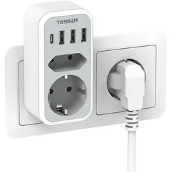 Tessan, Mehrfachstecker + Abzweigstecker, Wall Socket TS-328-DE (CEE 7/16, CEE 7/3, 6x)