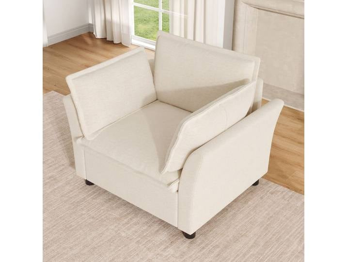 Fauteuil relax beige velours chenille confortable avec accoudoirs