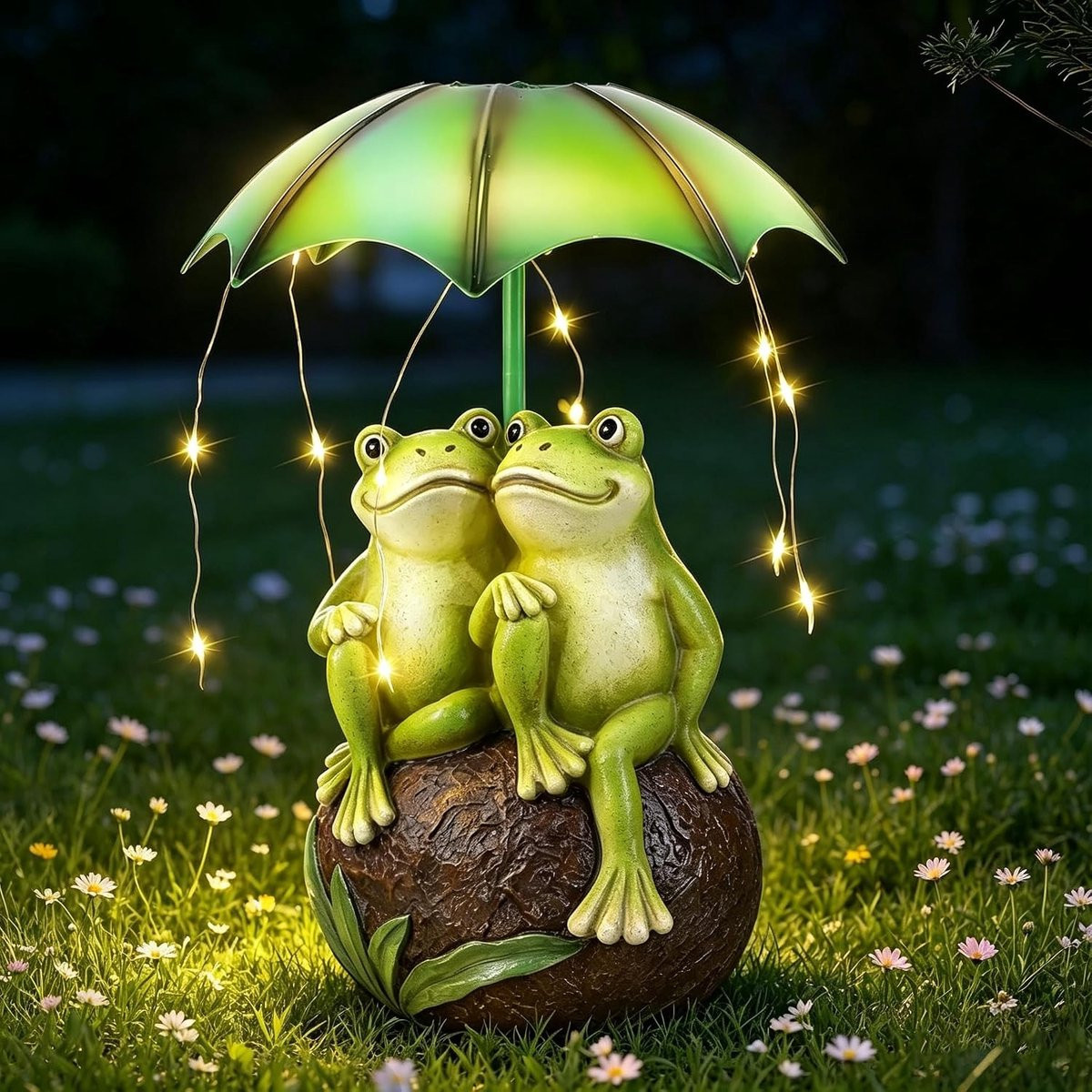 Decoratieve Solar Kikker Tuinfiguur met LED Feestverlichting voor Buiten