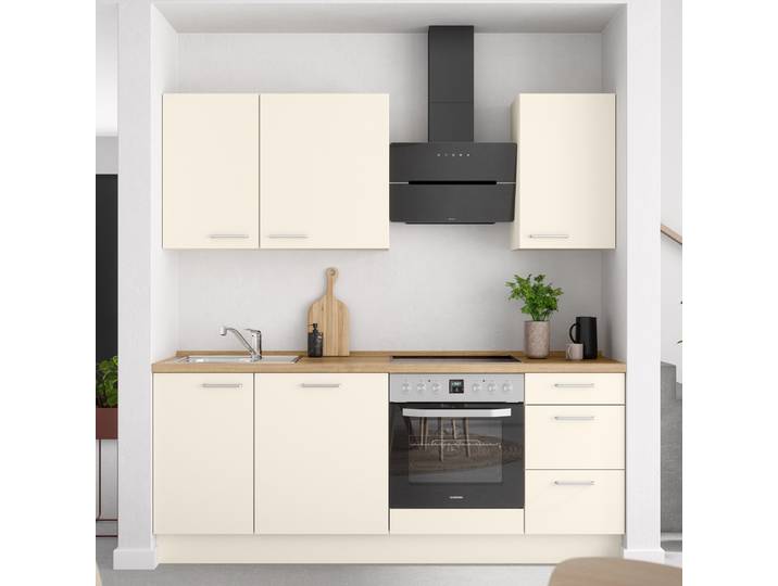 Küchenzeile High-Line Touch Variante B 210cm Ausrichtung rechts Beige/Magnolia/Eiche Sierra Dekor Laurus