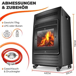 Kesser Gasheizer Gasheizofen Heizstrahler 3,4 kW Gas Kamin, Heizstrahler, Schwarz