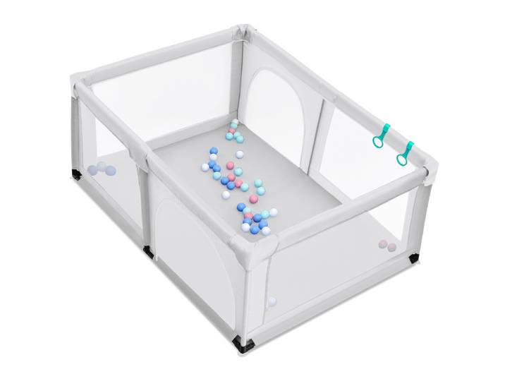 Babybox met 50 Speelballen en 2 Deuren Baby Speelbox Grondbox 120 x 190cm Grijs