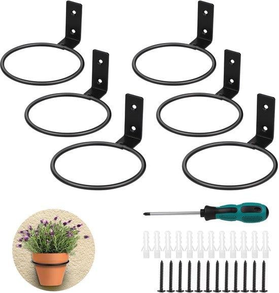 Unyqoos Metalen wandhouder voor bloempotten, zwart, 10 cm