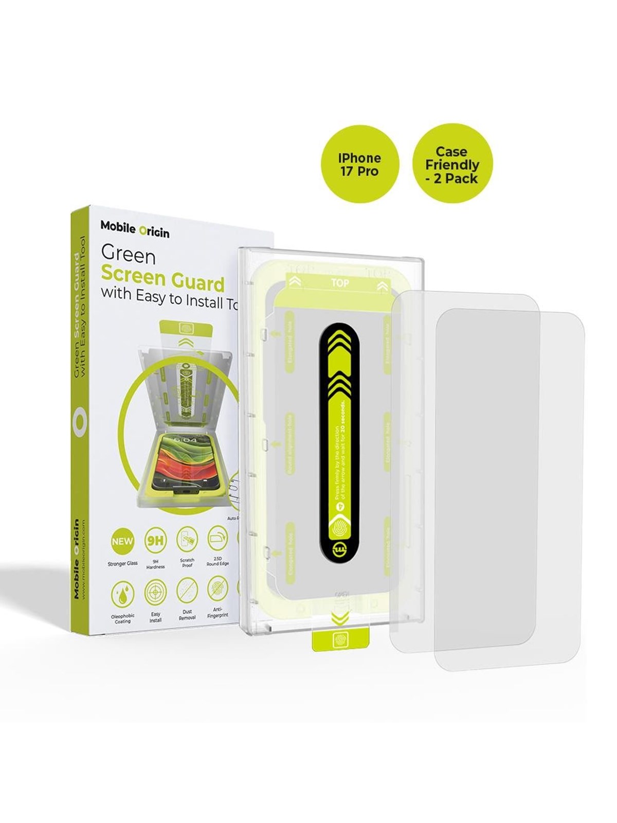 Mobile Origin Screen Guard with easy applicator - case friendly 2 pack - iPhone 17 Pro