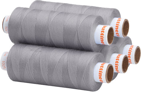 buttinette Universal-Nähgarn, Stärke: 100, 5er-Pack, silber