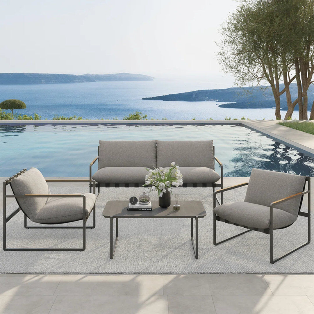 17 Stories Modular Gray All-steel Webbing Sofa Set Of 4-piece Gray 4