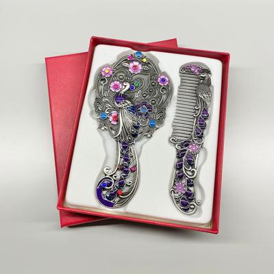 Fusion Finds Vintage Handheld Mirror & Peacock Mirror And Comb Set Portable Makeup Gift a