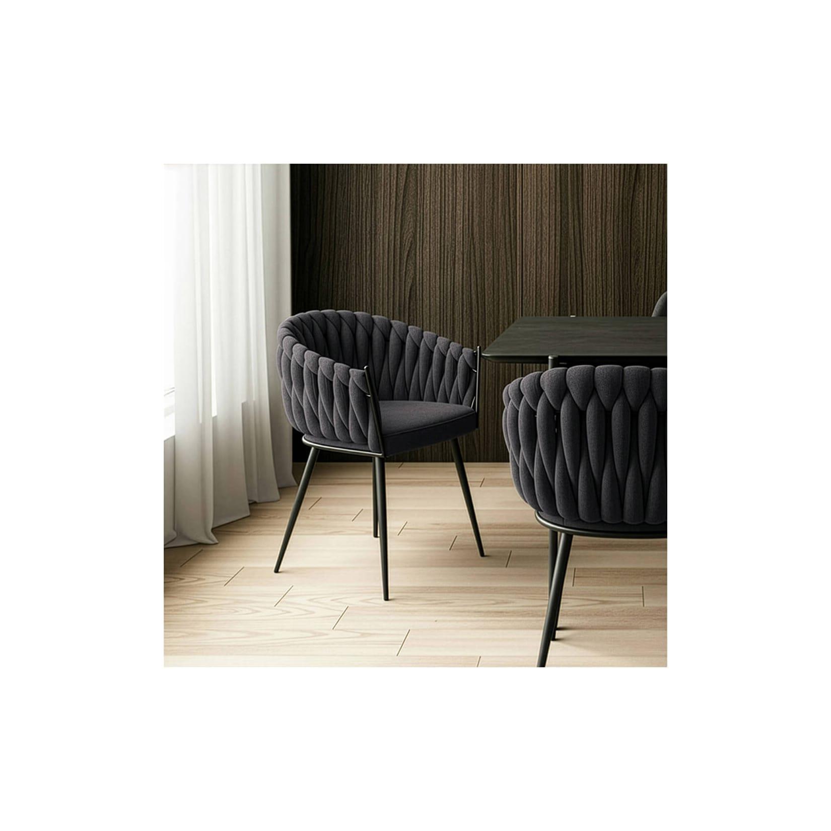 HOME DELUXE Esszimmerstuhl gewebt AYLA - 8er Set Dunkelgrau
