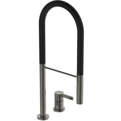 Ideal Standard Gusto Küchenarmatur, 2-Loch Einhebel-Küchenarmatur mit Semi-Pro 2-Funktionsbrause, Magnetic Grey, Ausladung 225 mm