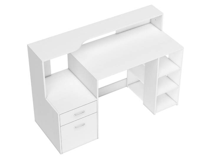 Bureau informatique tiroirs et étagères ouvertes mdf blanc