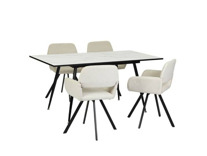 URBAN MEUBLE - ensemble de salle à manger - 5 pièces - table à manger extensible blanc - avec 4 chaises pivotantes beiges