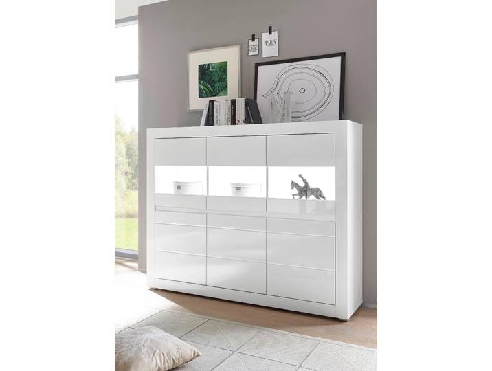 Highboard HOME AFFAIRE Carat , weiss (weiß, weiß hochglanz), B:164cm H:131cm T:42cm, Sideboards, Highboard, Breite 164 cm, Blende in weiss und betonfarben im Lieferumfang