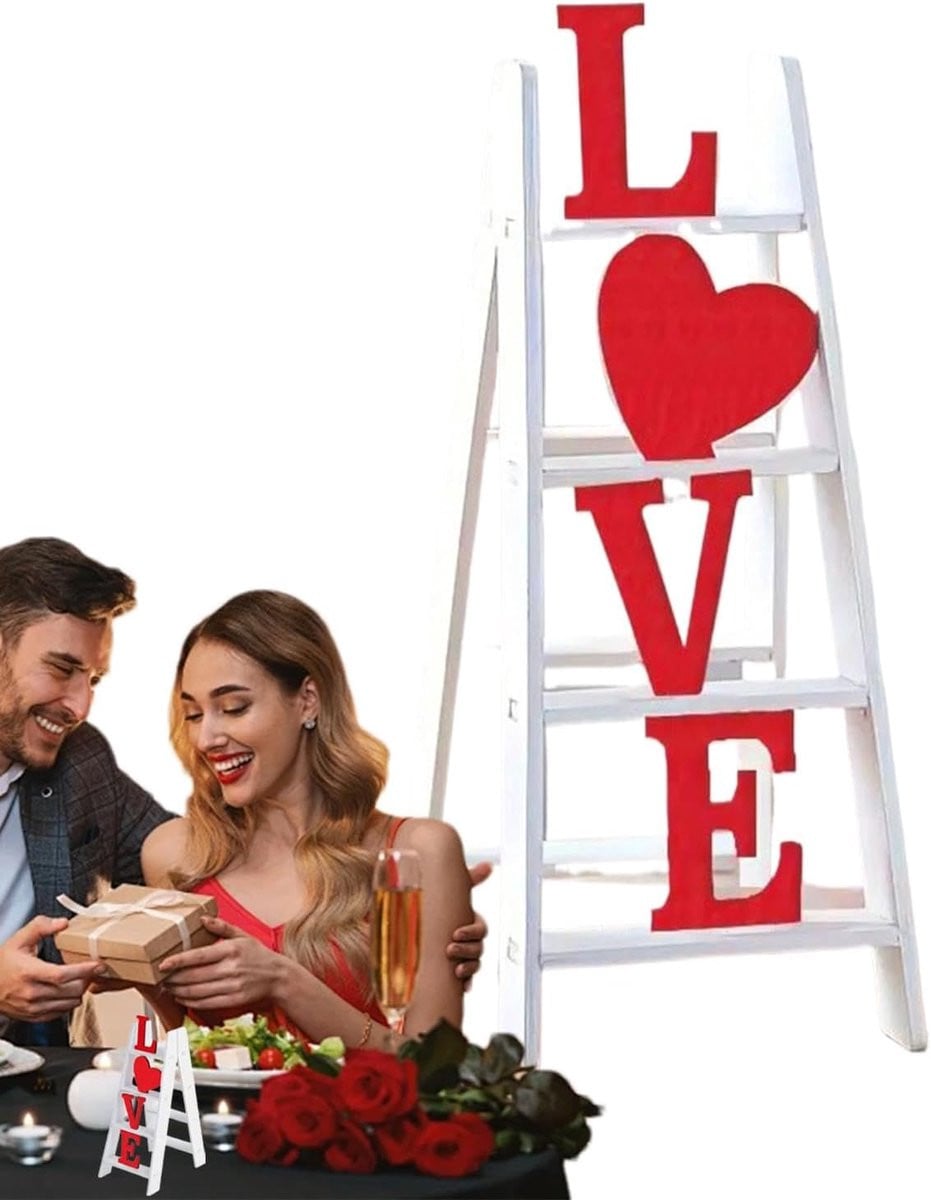 Valentijn Ladder Liefde Decoratie Wit met Rood B/D/H: 10 x 7 x 15 cm