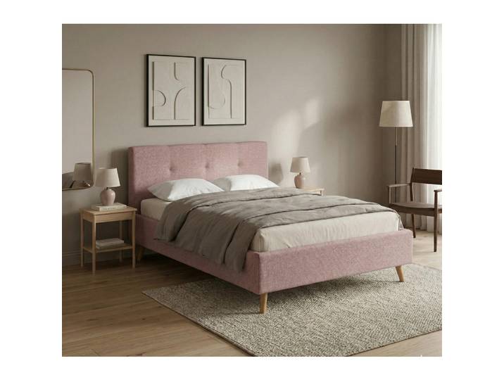 Mid.you Polsterbett, Pink, Holz, Eiche, Hartholz, 200x200 cm, gepolstertes Kopfteil, für Lattenrost geeignet, Schlafzimmer, Betten, Polsterbetten